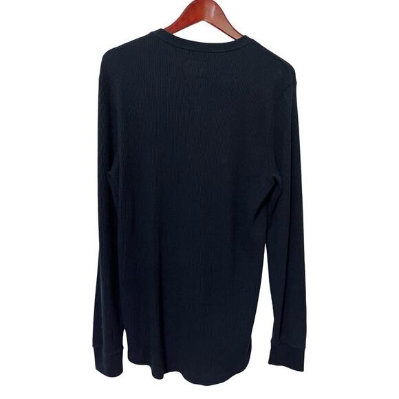 Abercrombie & Fitch Men's Ribbed Henley Top Size L Navy Fitted Y2K Preppy - Picture 2 of 6